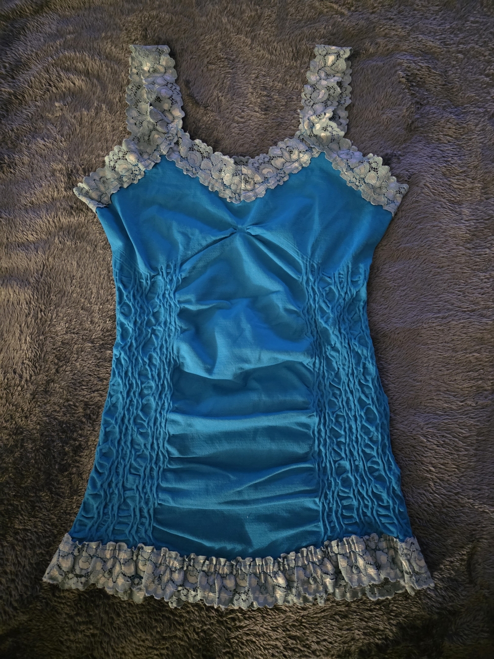 Blue Lace-Trim Camisole Tank Top
